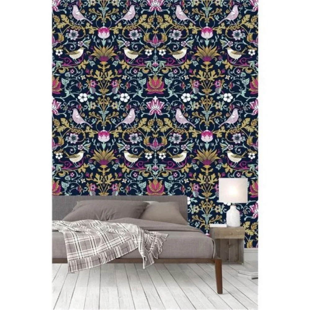 Vintage William Morris Victorian Peel and Stick Botanical Wallpaper Birds